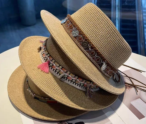 Boho barna női szalma strandkalap