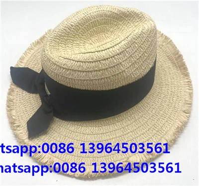 Fekete Bowknot Tassel Fedora Sun Straw Hat