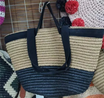 Fekete pamut szalag nagy női strandtáska